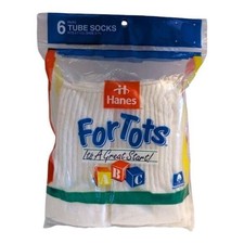 Hanes For Tots 6 Pairs White Tube Socks Vintage Shoe Size 3-11 Boy Girl