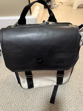 Paperclip Diaper Bag Backpack White And Black Leather With Changing Table Pad