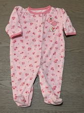 Carter  s Baby Girls Pink Stretch Terry Sleeper Footed Buttons Flowers 3 Month LN