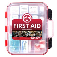 400 Piece First Aid Kit - Organized Dual-Layer Wall-Mountable Hard Case Medic...