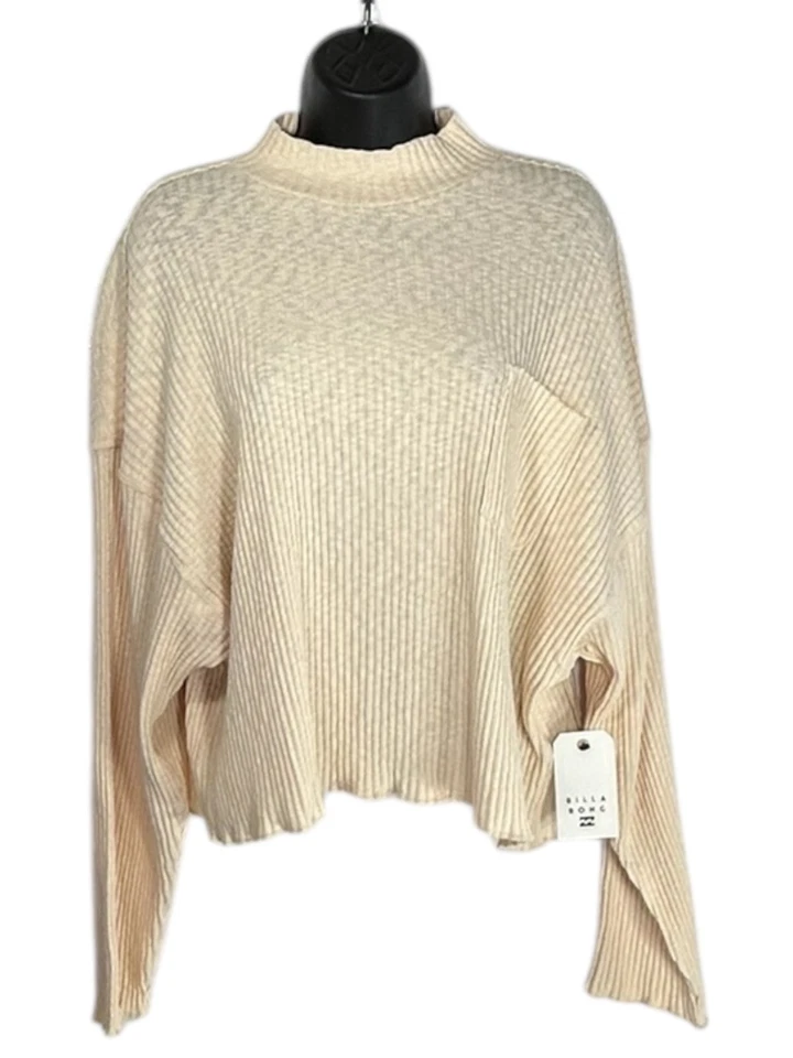 BILLABONG Saturdays Sweater Top Sz L Cream Mock Neck Rib Knit Cotton Blend Cozy - Image 2 of 4