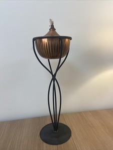 Copper 20" Garden Oil Lamp Light Torch On Black Wrought Iron Stand Torchiere