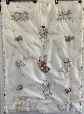 Vintage hand embroidered baby quilt with birds and animals      32  x45  