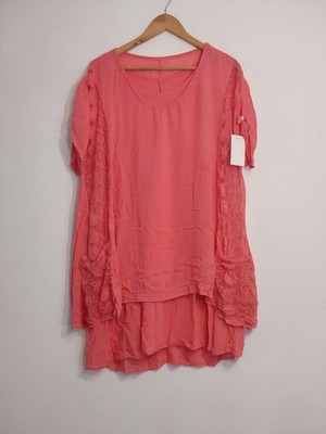 Made In Italy Damen Tunika Lagenlook Lachs Viskose/BW Gr.50/52 Neu mit Etikett 