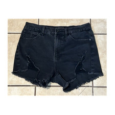 Kendall Kylie The Icon Short Distressed Denim Jean Cut Off Shorts Black 9/29