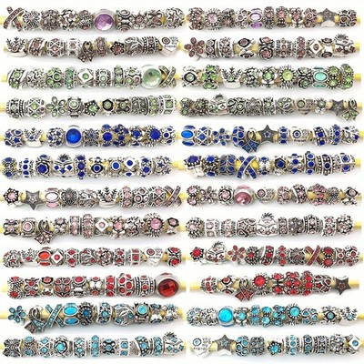 one box mix Assorted European Alloy Beads Rhinestone Large Hole for DIY Bracelet