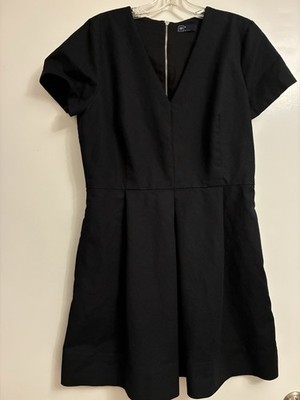 Gap Black Cap Sleeve Cotton Poplin Dress Size 14 Pleated Skirt Zipper