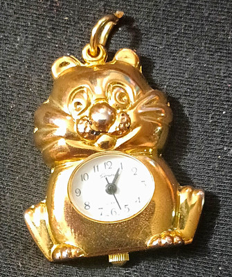 Geneva Platinum Gold Cat Watch Necklace Pendant