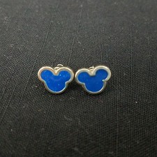 Authentic Disney Mickey Mouse Earrings Silver Tone Blue Sparkle Kids Girls Studs