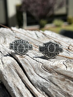 Custom Made Cufflinks Personalize Harley Davidson Steel Silver Shield Vintage