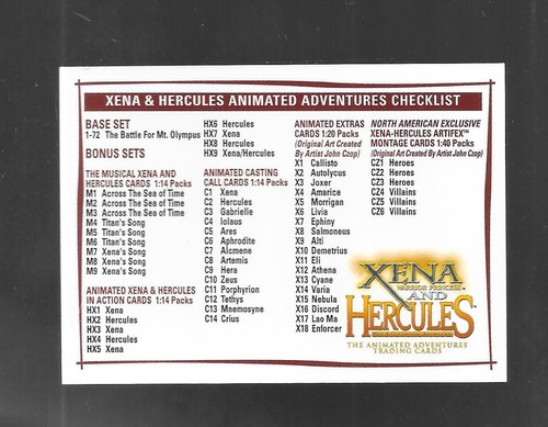 Xena & Hercules Animated Adventures Checklist Card C1