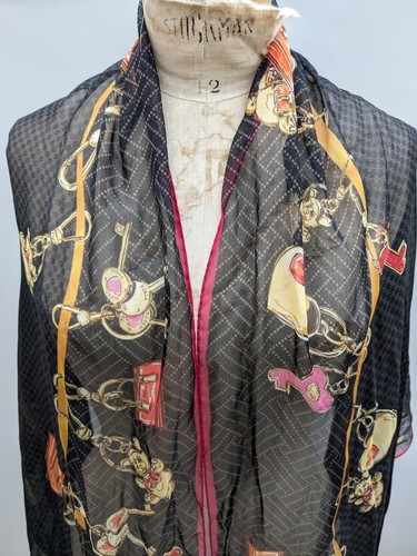Furla Silk Scarf Shawl Wrap Neck Italy Black Multicolored Key Handbag - Picture 6 of 12