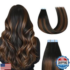 Sunya Tape in Hair Extensions Human Hair Balayage Natural Black to Chestnut B