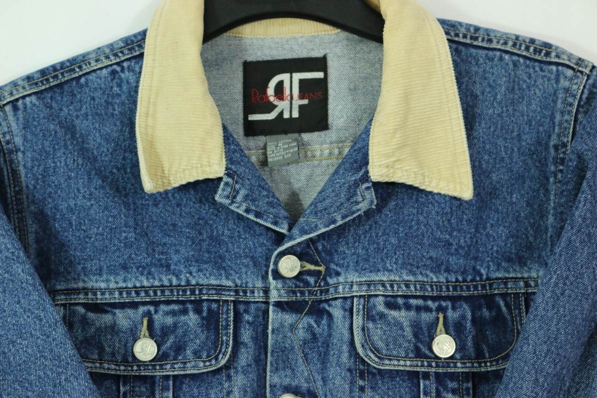 Vintage Corduroy Collar Jean Jacket Rafaella Size M Denim Trucker 