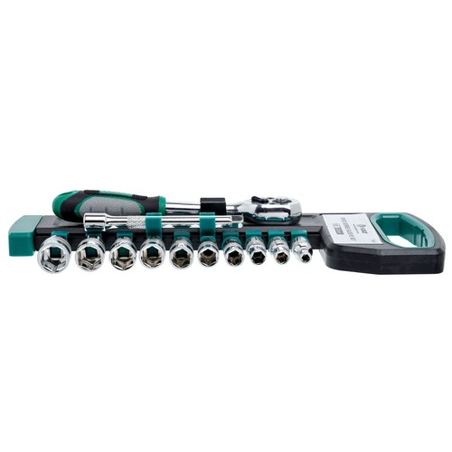 HUAQI 12pc 1/2" 3/8" 1/4" Drive Socket Ratchet Wrench & Extension Bar Tool Set - Picture 4 of 13