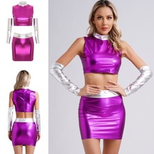 Womens Alien Robot Cosplay Costumes Futuristic Role Play Costume Metallic Shiny