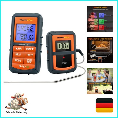ThermoPro TP07C digitales Grillthermometer Küchenthermometer Eieruhr Funk Ofe...