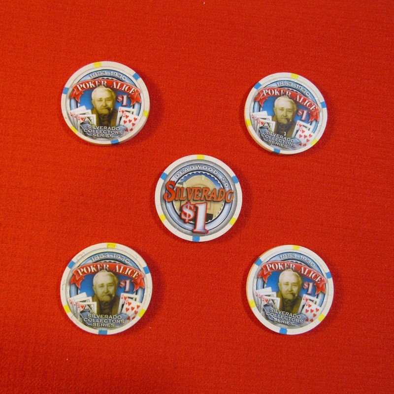 Paulson 5 $1 Poker Chips from   "The Silverado Casino" in Deadwood, South Dakota