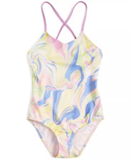  NWT ID Ideology Big Girls Marble-Print Swimsuit, Pistachio Green Size L- 14