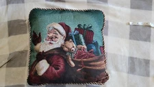 Christmas Tapestry Square Throw Pillow 16x16 Needlework Santa Decor Holiday