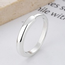 Real Solid 925 Sterling Silver Band Women Lucky Smooth Glossy Simple Ring