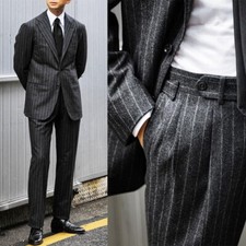 Men Suits Pinstripe Tweed Wool Blend Single Breasted Wedding Formal Wear Custom