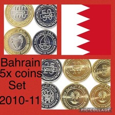 Bahrain 🇧🇭5x Coins Set 2010-2011 UNC F. Bags 5 10 25 50 100 Fils Palm Tree