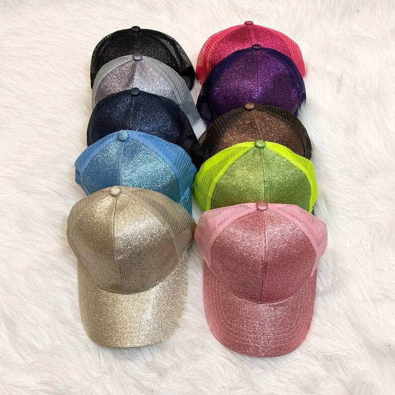 Cappellino coda pony glitter C.C (cinghia regolabile) berretto da baseball berretto glitter CCHats