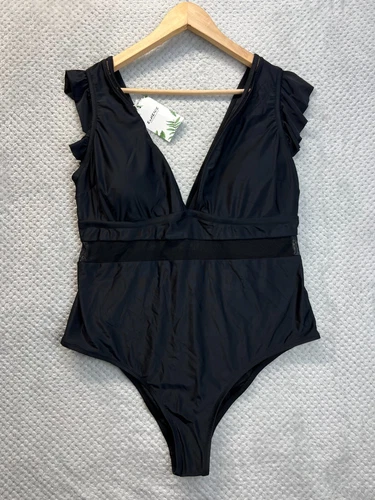 Eomenie Womens Size L One Piece Swimsuit Deep V-Neck Ruffled Tummy Control