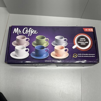 Mr. Coffee Mugs Espresso Set Service For 6 Cups And Saucers 3 Oz. 12 Piece  Set. | eBay