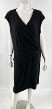Chiasso Dress Plus Size 3X Black Draped Surplice Cap Sleeve Solid Womens