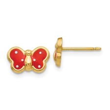 7mm 14K Yellow Gold Enameled Butterfly Stud Earrings
