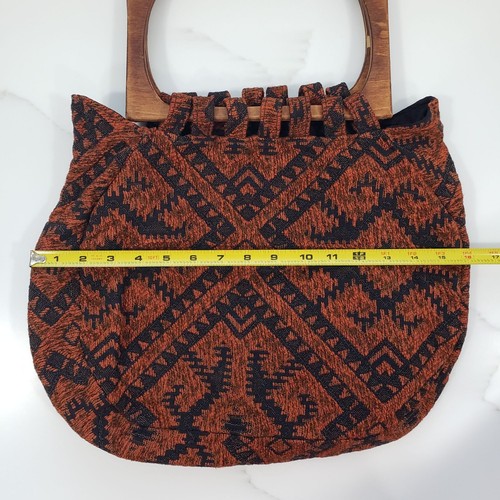 Vintage Tapestry Handbag & Coin Purse Set Wooden Handle Aztec Boho 16"W x 12"H - Picture 11 of 12