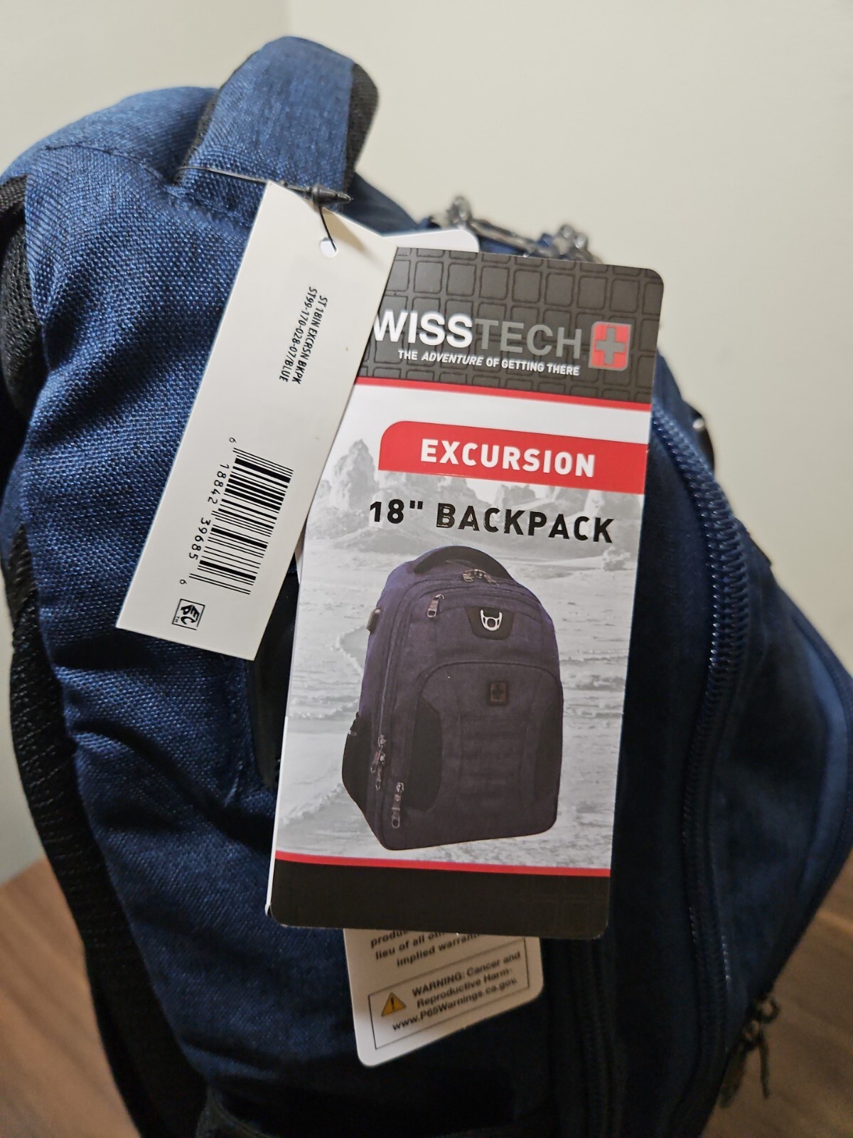 SwissTech Excursion 18" Travel Backpack with USB Port, Unisex Blue All Ages