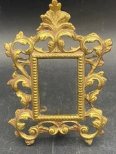 Vintage Baroque Rococo Picture  Frame Easel Stand Bronze Gold Tone Open Work