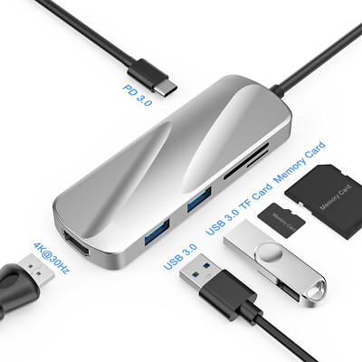 USB-C HDMI Hub USB 3.0 Splitter Adapter Card Reader Computer Data for Pro Mac PC