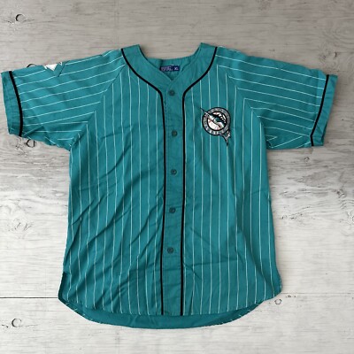 Vintage 90s MLB Florida Marlins Starter Pinstripe Teal Full Button