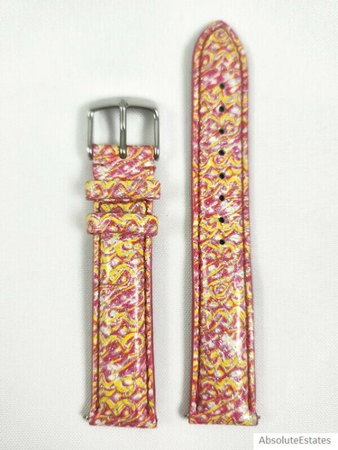 NEW Michele 18mm Pink Yellow Multicolor Glitter Leather Watch Band MS18AA350702 - Picture 2 of 4