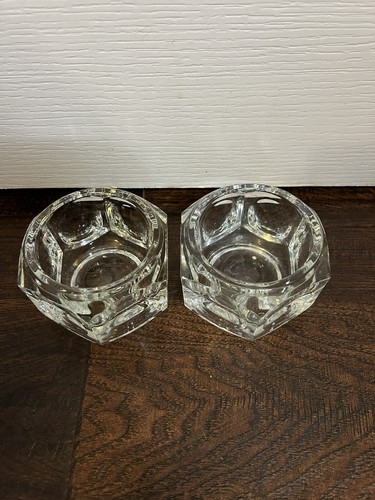 Pair of Clear Elements Crystal Glass Votive Candle Holders Made Czech Republic - Picture 2 of 4