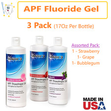 3/Pk Dental APF Fluoride Gel Topical Treatment 17oz, Strawberry Grape Bubblegum
