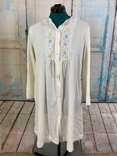 Vintage Sears nightgown Nylon Yellow Embroidered Floral Size 36 Button Front