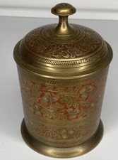Indische Messing Dose mit Deckel sch&ouml;ne Gravur
