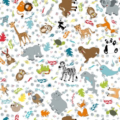 Blank Quilting A To Zoo Tossed Animals White Cotton Fabric By The Yard