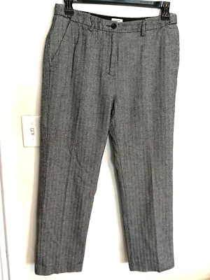 LL Bean Womens Pants 10 Black White Classic Fit Striped Chino Pockets Office
