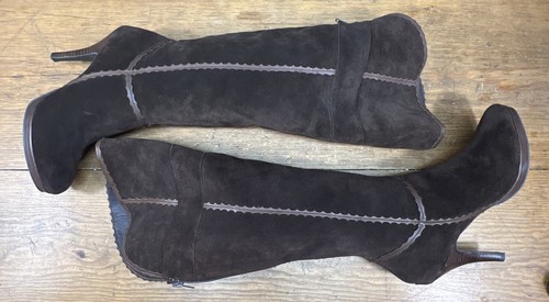 Reba Womens Over the Knee Boots Brown Suede High Heel Leather Zip Boots 9M - Picture 12 of 14