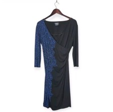 Isabel de Pedro Blue and Black Jersey Knit Ruched Dress Size 12
