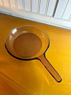 Vision Corning Ware 10'' Waffle Bottom Frying Pan Skillet Amber w/ 6'' Handle VGC