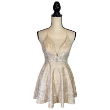 Windsor Darling Laced Skater Dress Women's Size Small Champagne Back Cross Strap