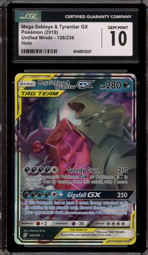 Pokemon Mega Sableye & Tyranitar GX Unified Minds Full Art #126 CGC 10 Gem Mint