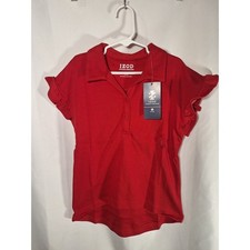 IZOD Girls Red Ruffle Sleeve Polo Shirt School Uniform Size S 7/8 FLAWED NEW